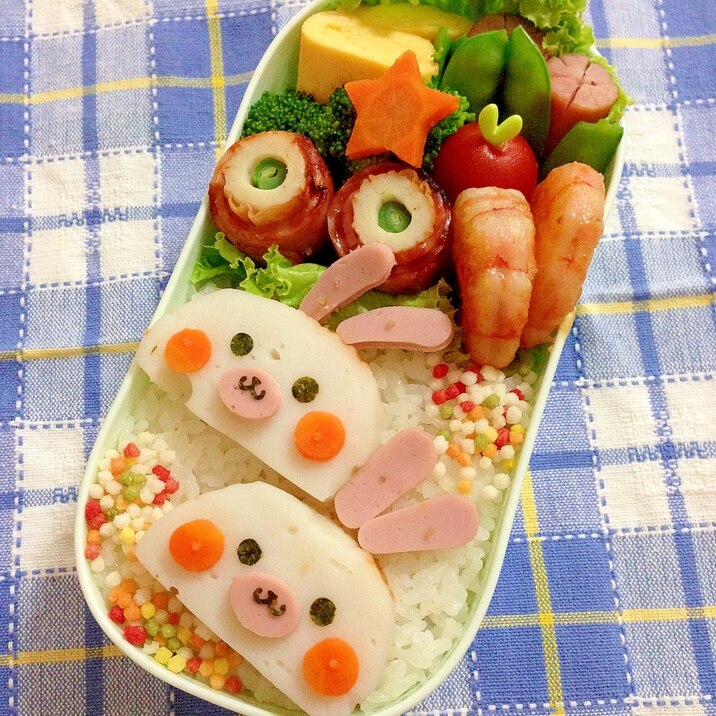 簡単キャラ弁☆カマボコＤＥうさぎちゃんのお弁当♪